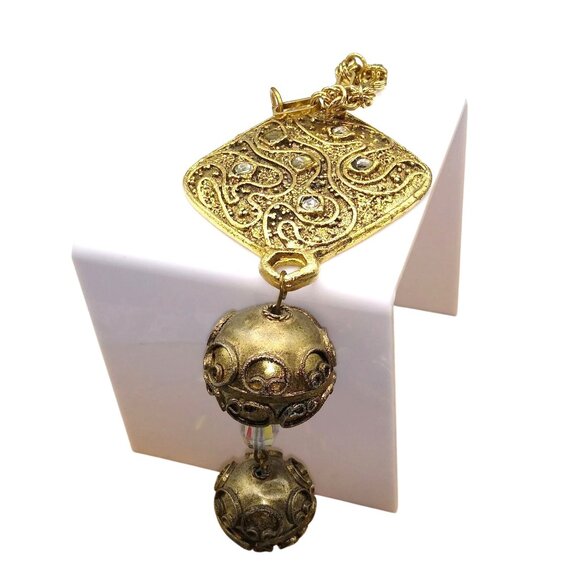 Vintage Etruscan Style Statement Necklace with Byzantine Chain and Crystal Accen - Picture 6 of 9